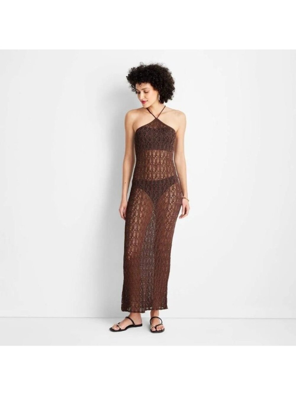 Future Collective Dark Brown Cover Up Maxi Swim Dress -- Plus 1X 16W/18W NWOT